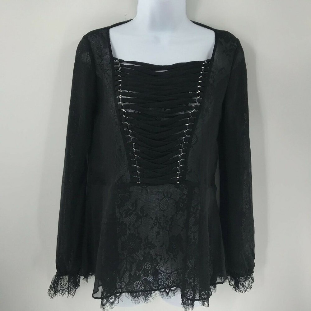 THE KOOPLES LONG SLEEVE BLACK LACE BLOUSE-SIZE XXS